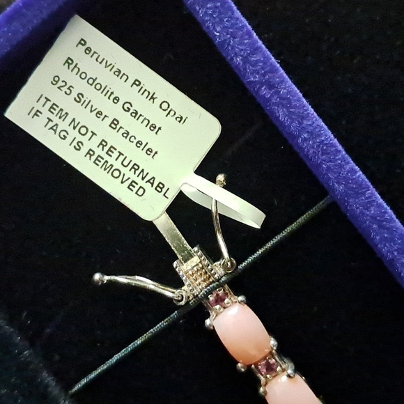 Peruvian Pink Opal & Orissa Rhodolite Garnet Tennis Link Style Bracelet. - Picture 7 of 11